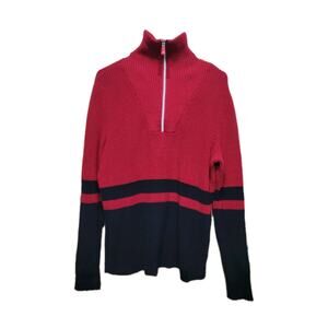 LRL Lauren Active Ralph Lauren 1/4 Zip Mock Neck Sweater Womens Large Red